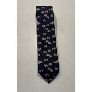 J Crew The Silk Tie Navy Blue All Over Elephant Print Preppy 100% Silk READ